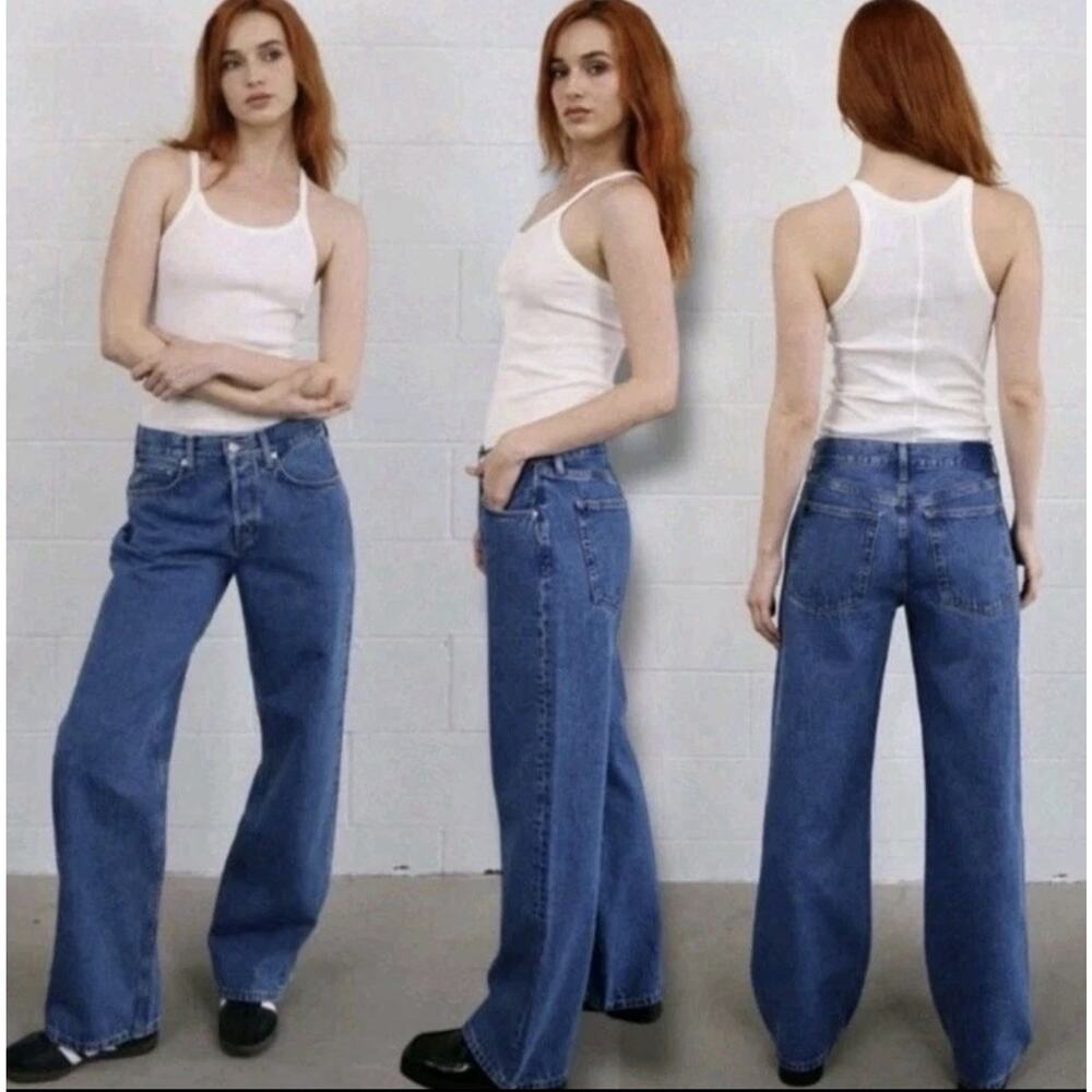 Etica Wide Leg Relaxed Fit Button Fly Jeans Medium Blue Women's Size 29x33